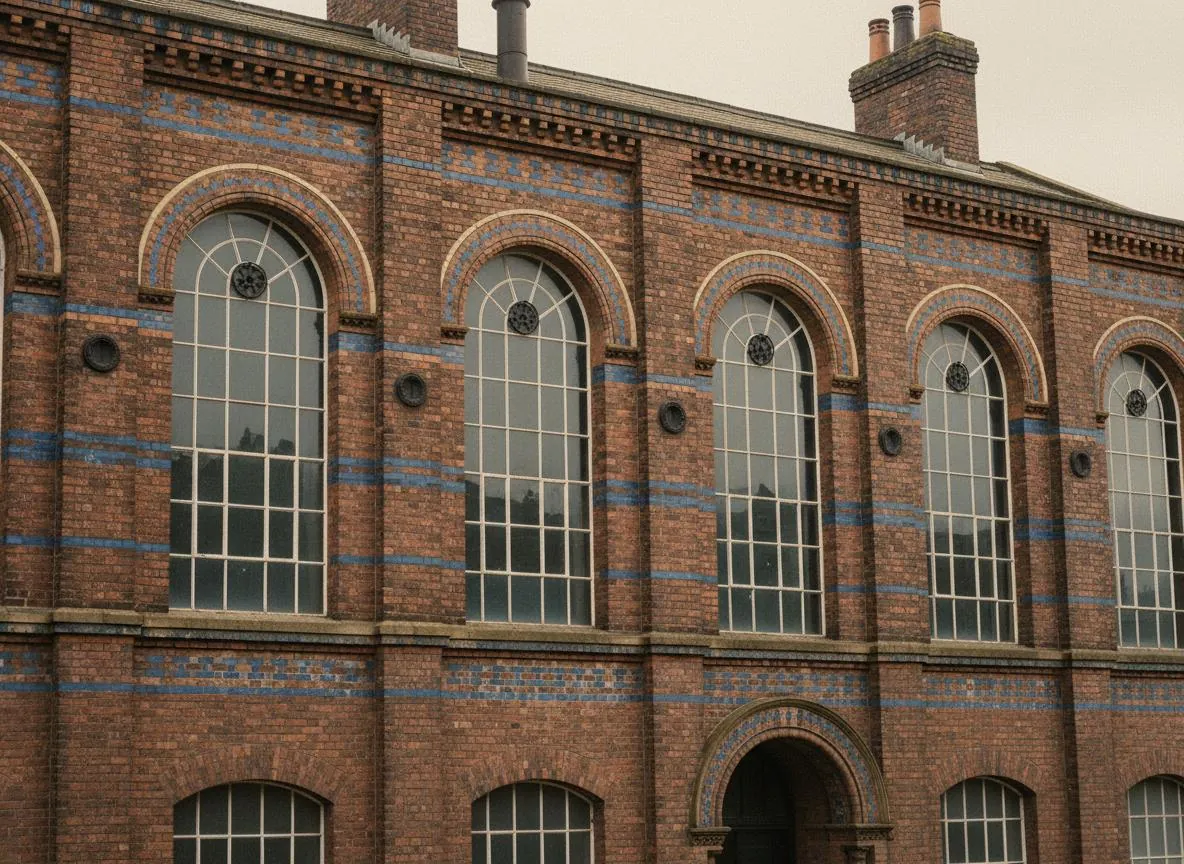 Victorian industrial mill building with heritage brickwork and arched windows