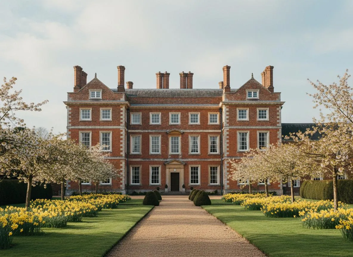 Heritage brickwork restoration on country manor house with formal gardens